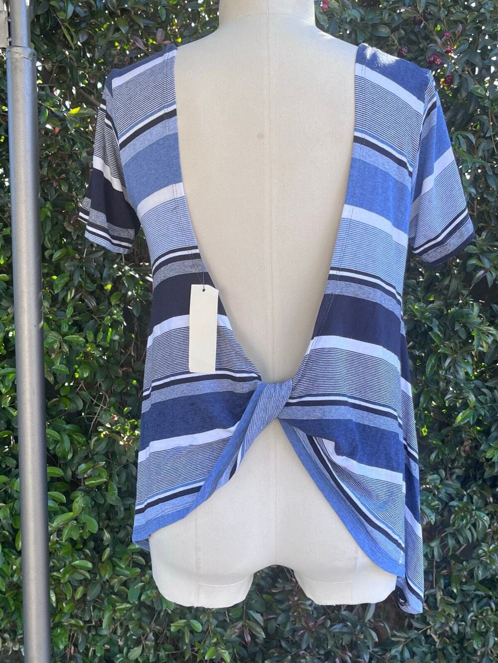Nautical NWT C&C California Blue Striped Open Back Oversized Jersey Top
